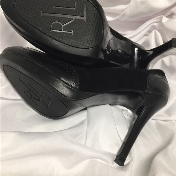 Lauren Ralph Lauren Black Suede and Leather Heels 7B - Picture 4 of 8